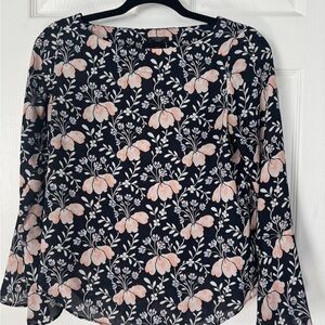 Ann Taylor Navy and Pink Floral Blouse